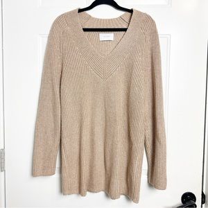 Lucky Brand tan v-neck long sweater medium